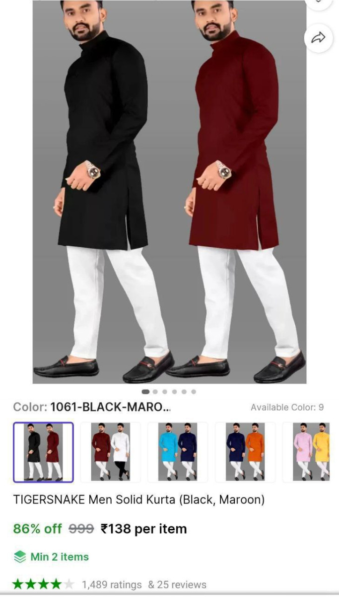 Men Solid Kurta 138check Min Buy Quantity – Best Price in India