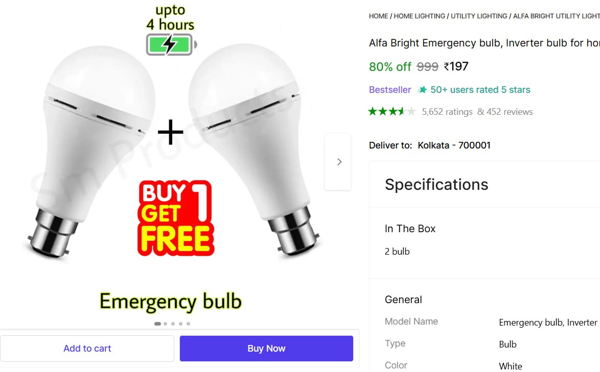 Emergency Bulb 4 Hrs Backup Buy 1 Get 2 Bulb 197 – Best Price in India