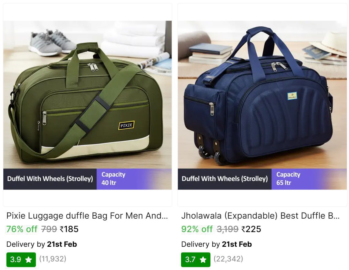 Duffle Bags With Wheels 185 225 More – Best Price in India
