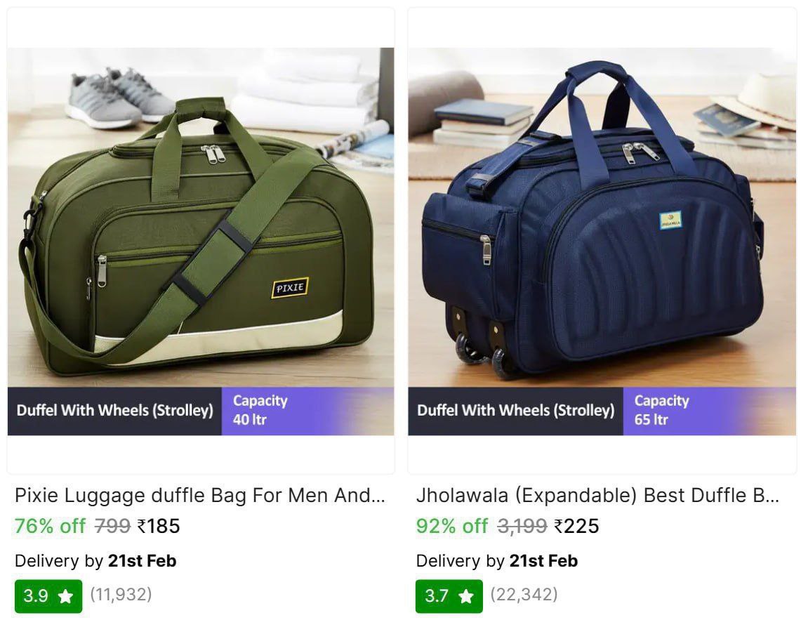 Duffle Bags With Wheels 185 225 More – Best Price in India