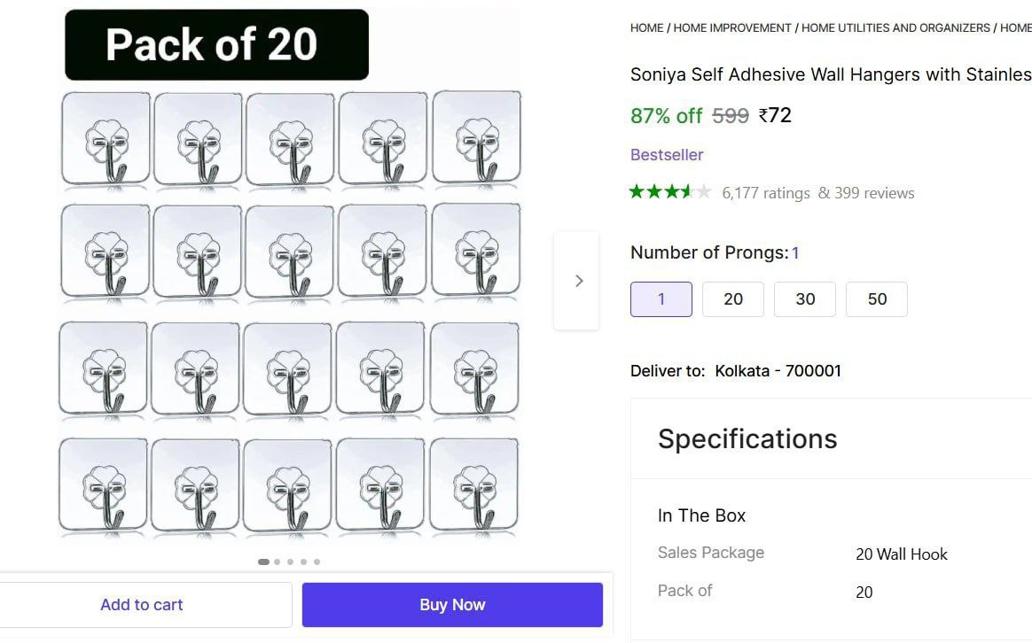 Pack Of 20 Wall Hooks 72 – Best Price in India