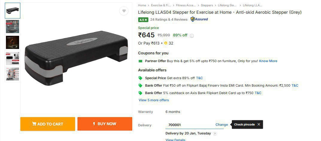Flipkart Lifelong Llas04 Stepper For Exercise At Home - Anti-skid Aerobic S
