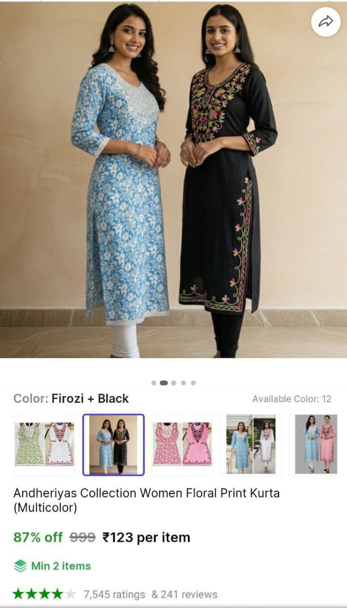 Women Floral Print Kurta 123 Min Buy - 2 – Best Price in India