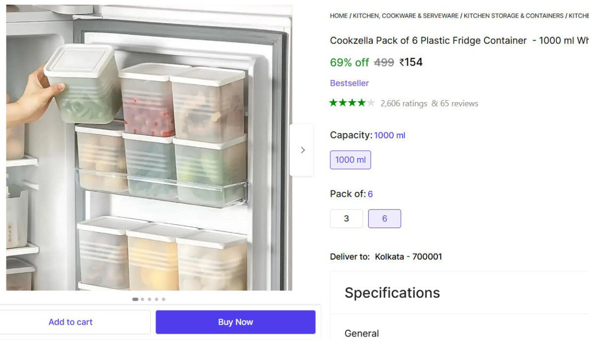 Pack Of 6 Plastic Fridge Container 154 – Best Price in India