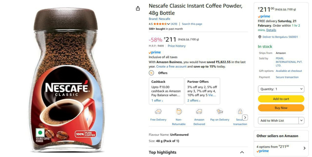 Nescafe Classic Instant Coffee Powder 48g 211 – Best Price in India
