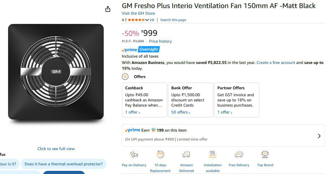 Gm Fresho Ventilation Fan 150mm 999 – Best Price in India