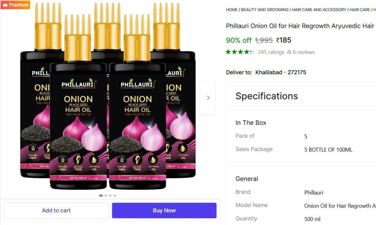 Phillauri Onion Oil For Hair (500 Ml) 185 – Best Price in India