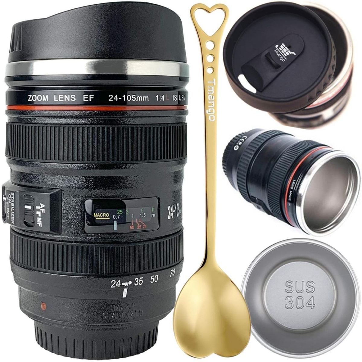 Stainless Steel Coffee Mug Cup With Retractable Lid Photo - 1 Cup 1 Lid Bla