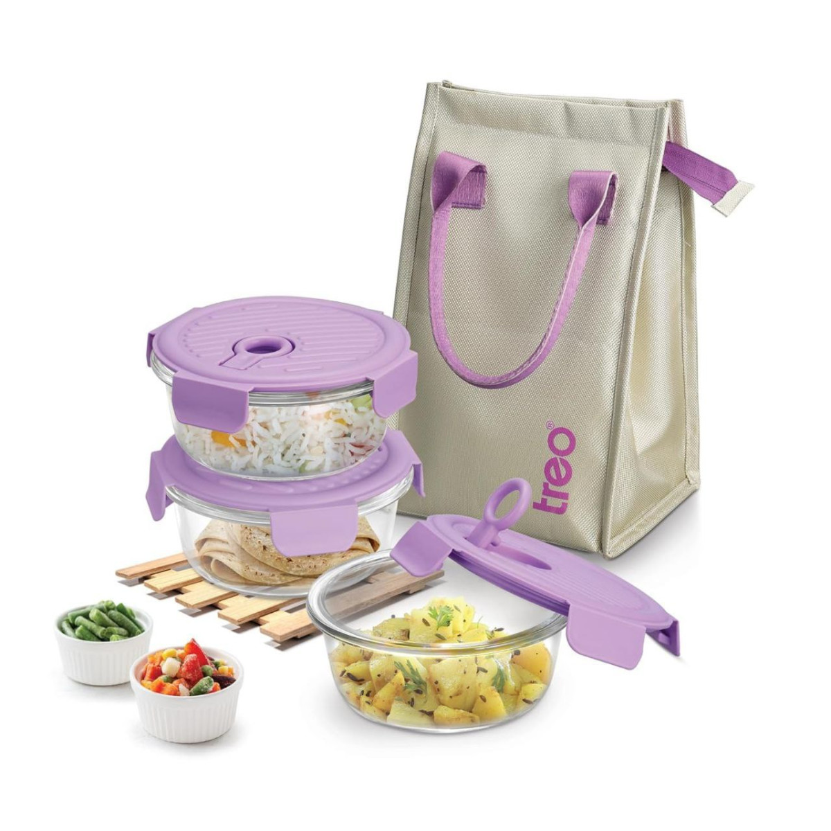 Grab 699treo By Milton Lumino Fresh Round Borosilicate Glass Lunch Box Set 