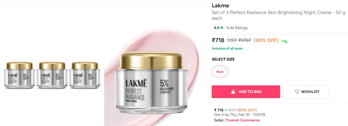 Myntra Flat 60 On Lakme Set Of 3 Perfect Radiance Skin Brightening Night Cr
