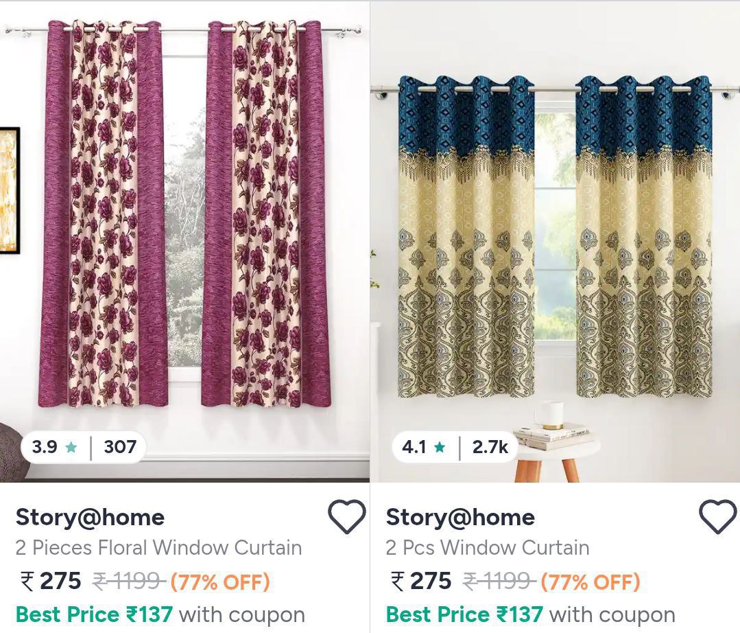 Myntra 77 On Window Curtains (pack Of 2) From Rs 275 Link – Best Price in I