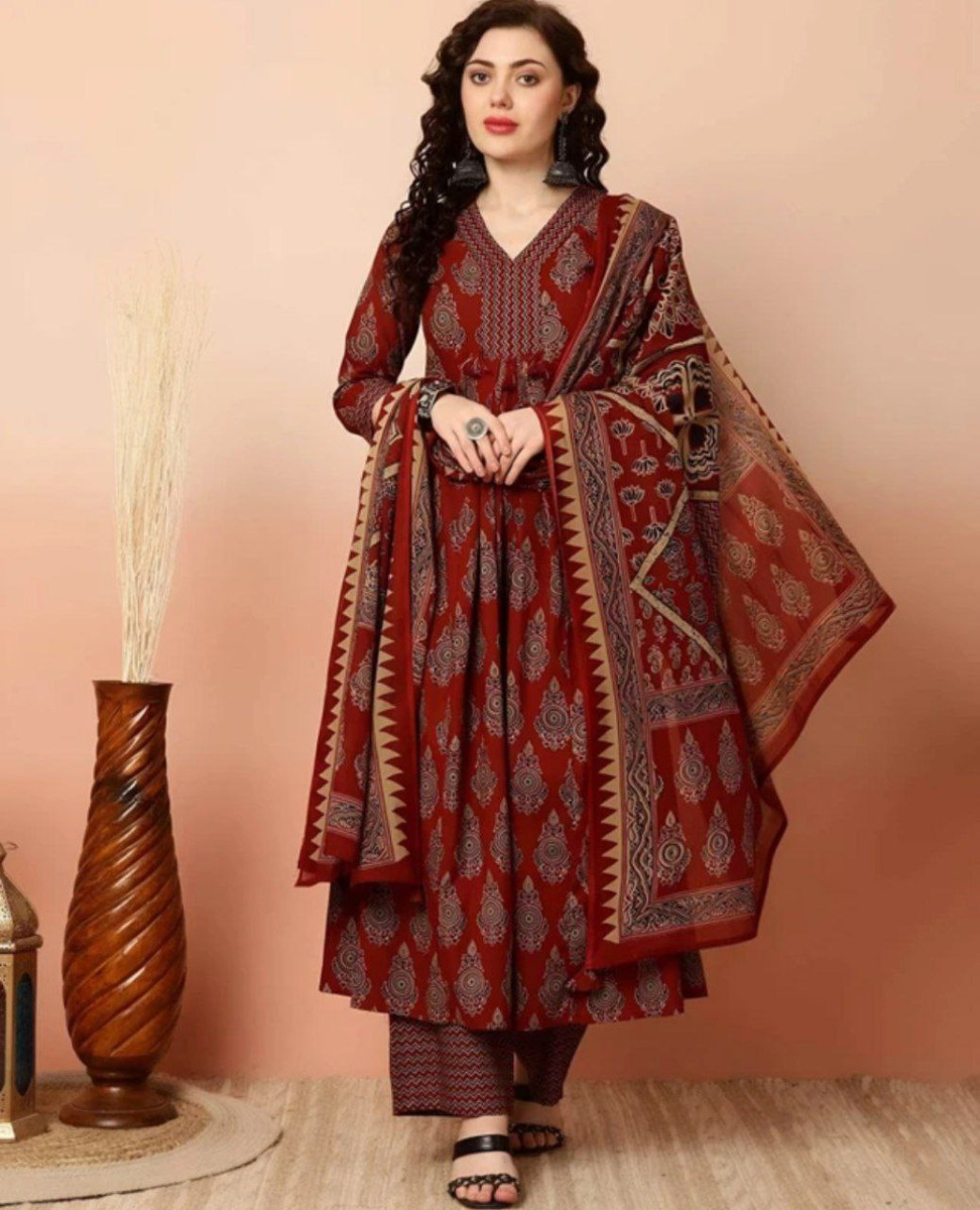 Floral Print Kurta Palazzo Dupatta Set 660 – Best Price in India