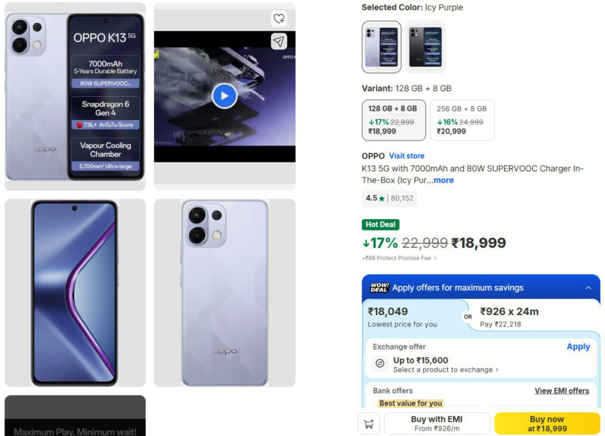 Dropped Oppo K13 5g 7000 Mah Battery At 18999 Use Flipkart Axis Or Sbi Card