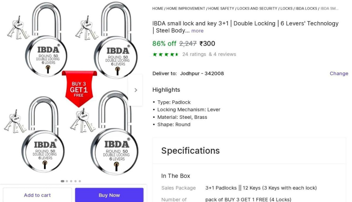 Pack Of 4 Padlock With Keys At 300 – Best Price in India
