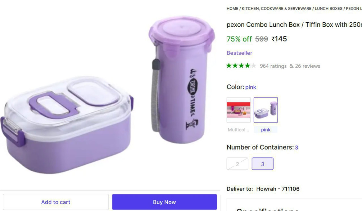 Tiffin Box With 250ml Water Bottle 145 – Best Price in India