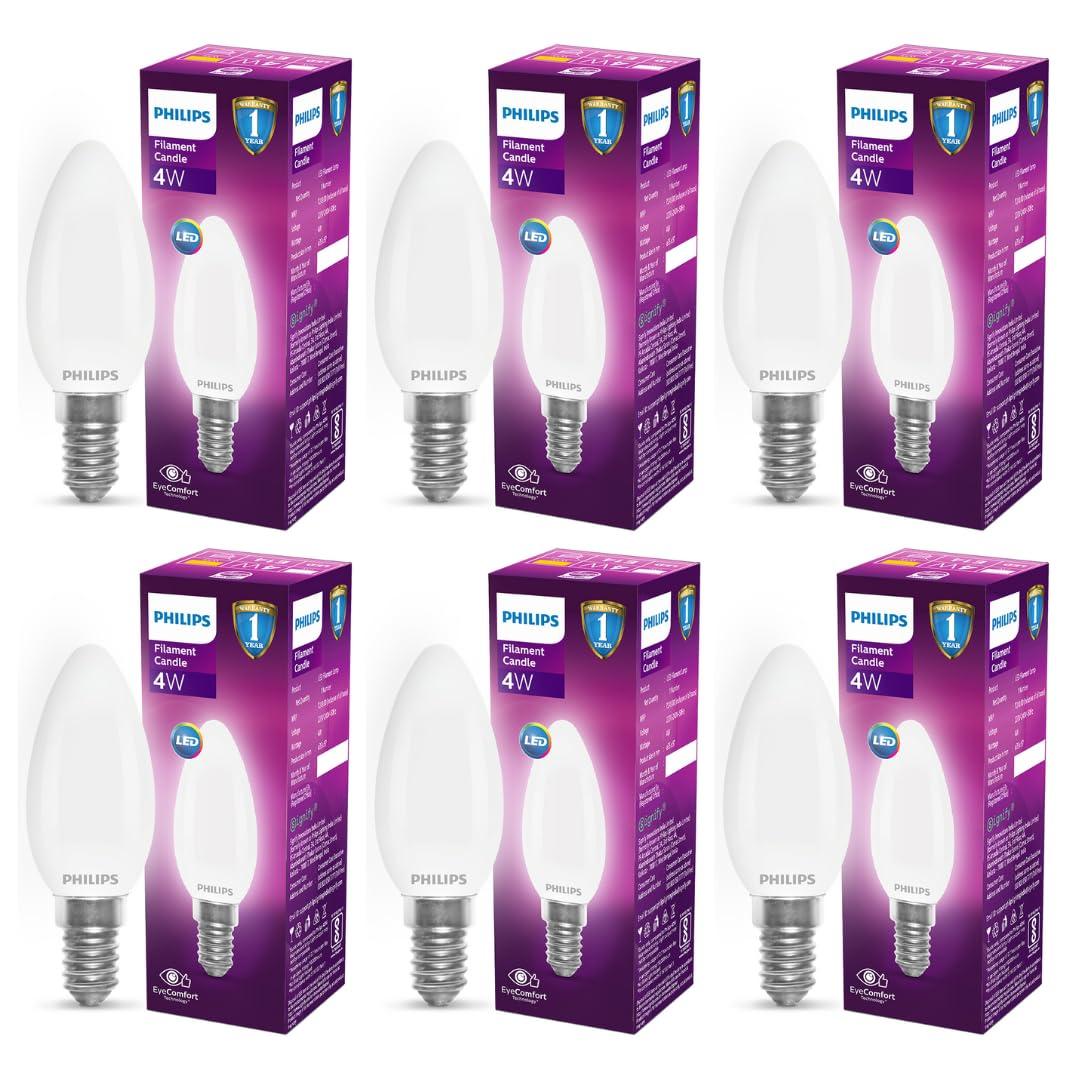 Philips 4-watt Filament Candle Led Bulb Bulb Base E14 Cool White Pack Of 6 