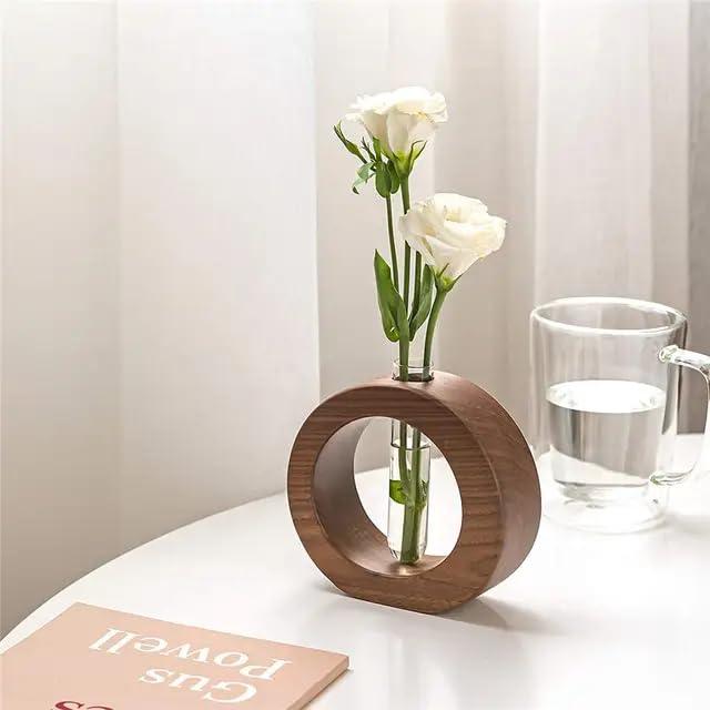 Glass Test Tube Home Decor Planter Modern Flower Vase With Wood Stand Plant