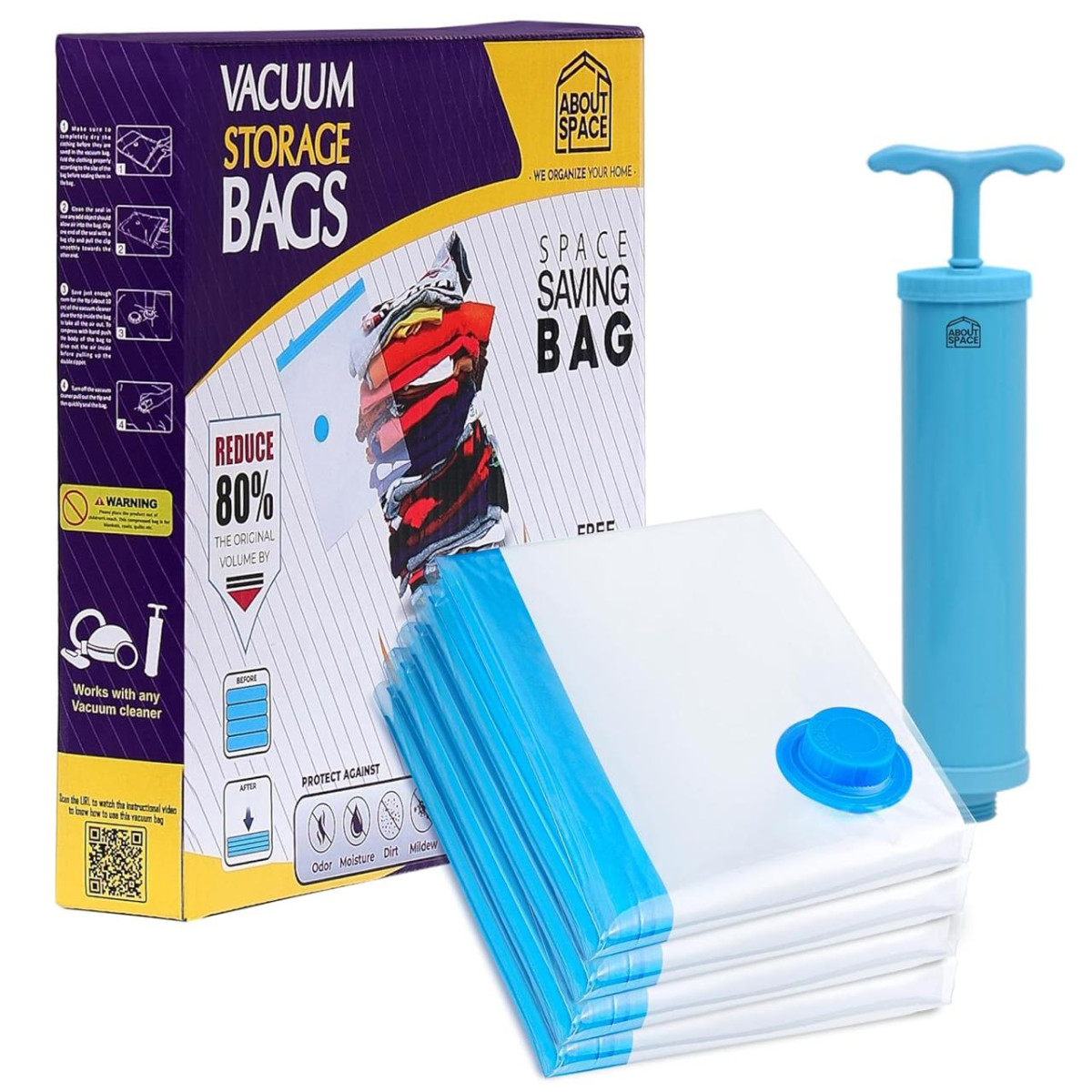 About Space Polyamide Polyethylene Vacuum Compression Bags (4 Pack) With Ha