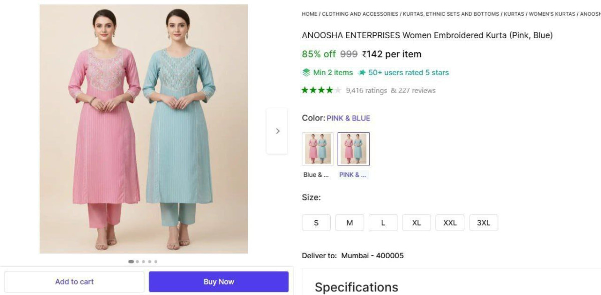 Women Embroidered Kurta (pink Blue) 142min 2 Qty – Best Price in India
