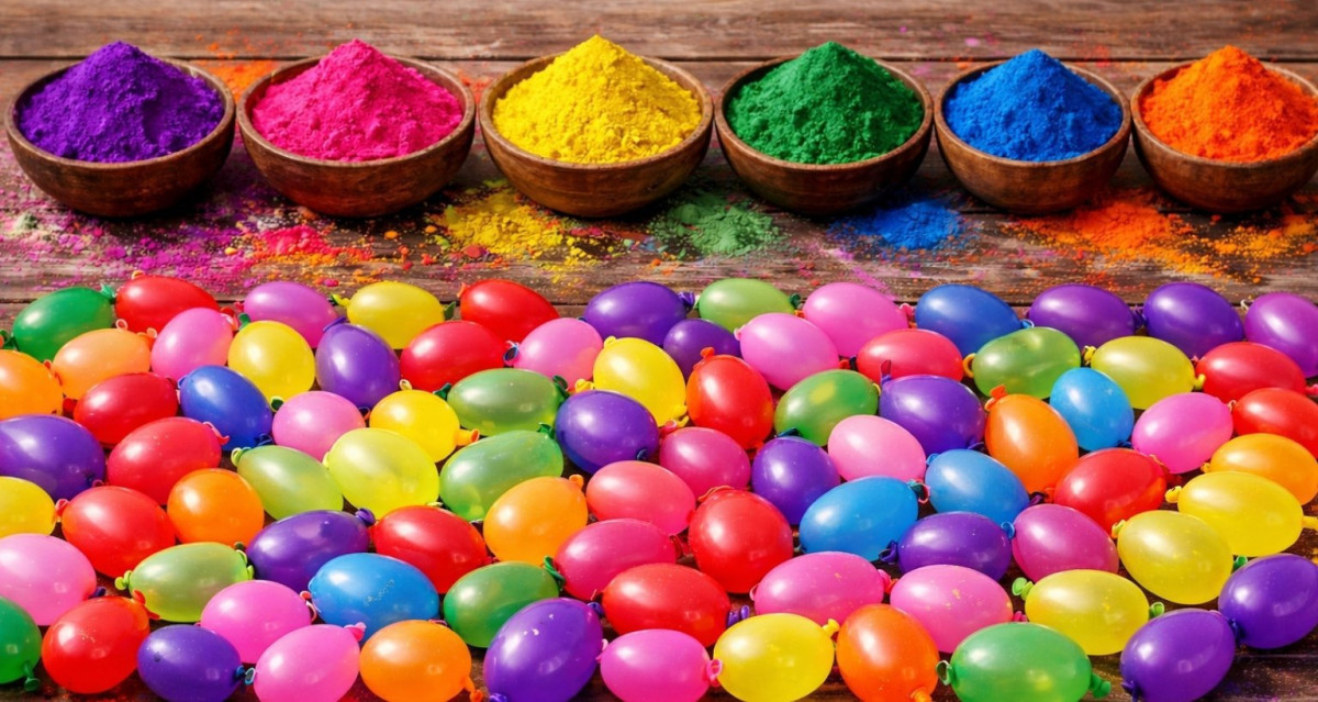 Pack Of 6 Herbal Gulal With 100 Water Balloons For Holi At 229111 Balloon A