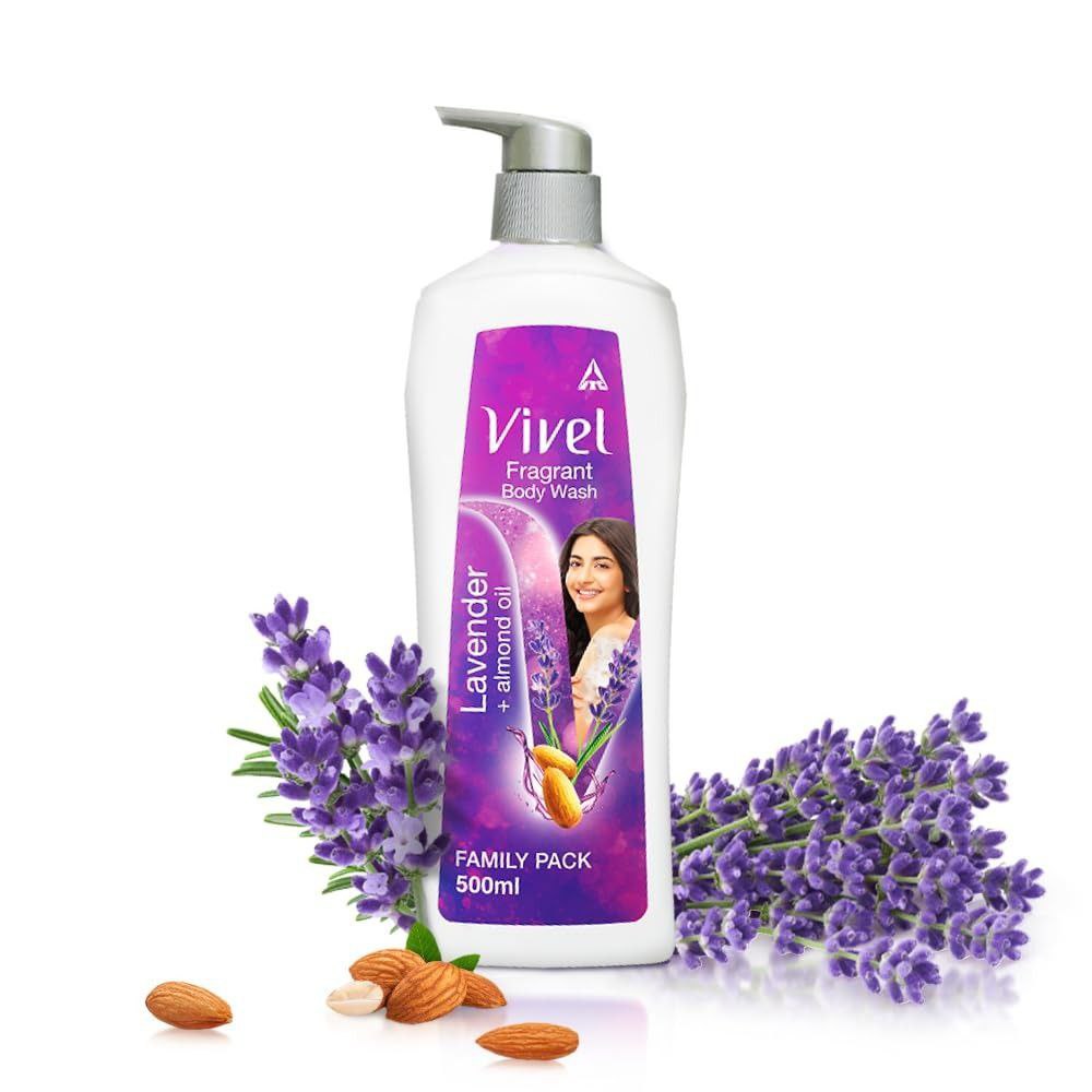 Vivel Fragrant Body Wash Lavender Almond Oil Shower Gel 500 Ml Pump Bottle 