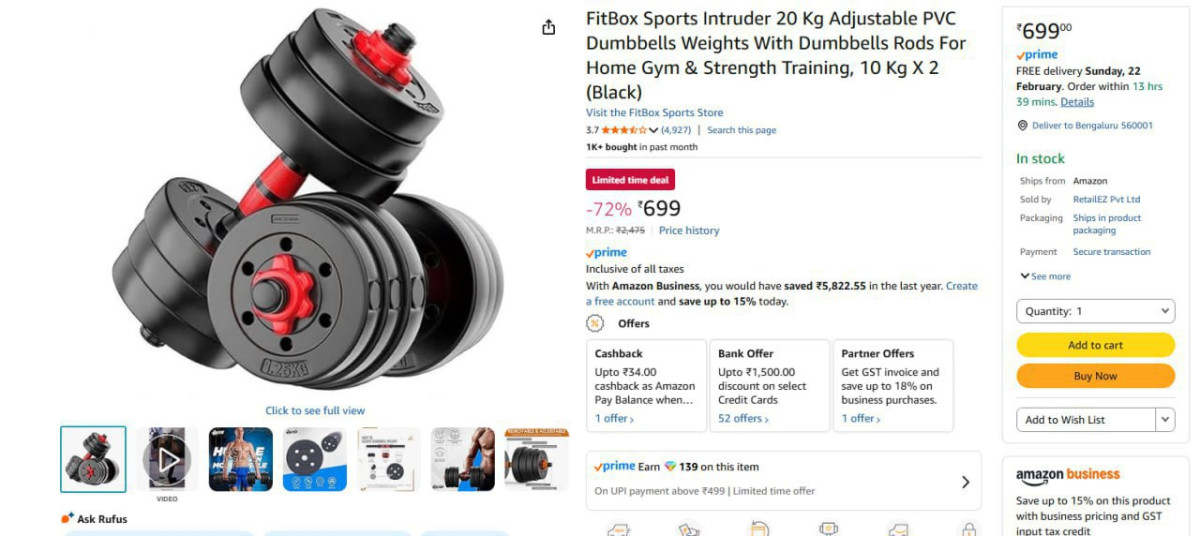 Gym Dumbbell Set (20kg) At 699 – Best Price in India