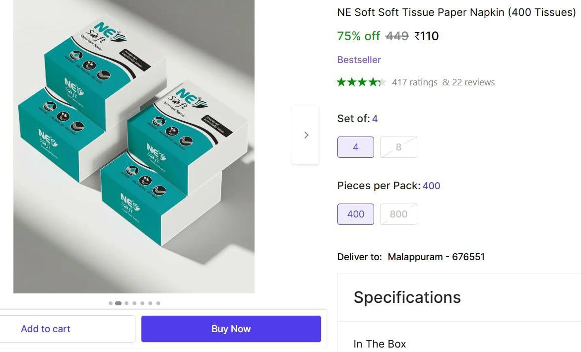 Soft Tissue Paper Napkin (400 Tissues) 110(800 Tissues) 195 – Best Price in