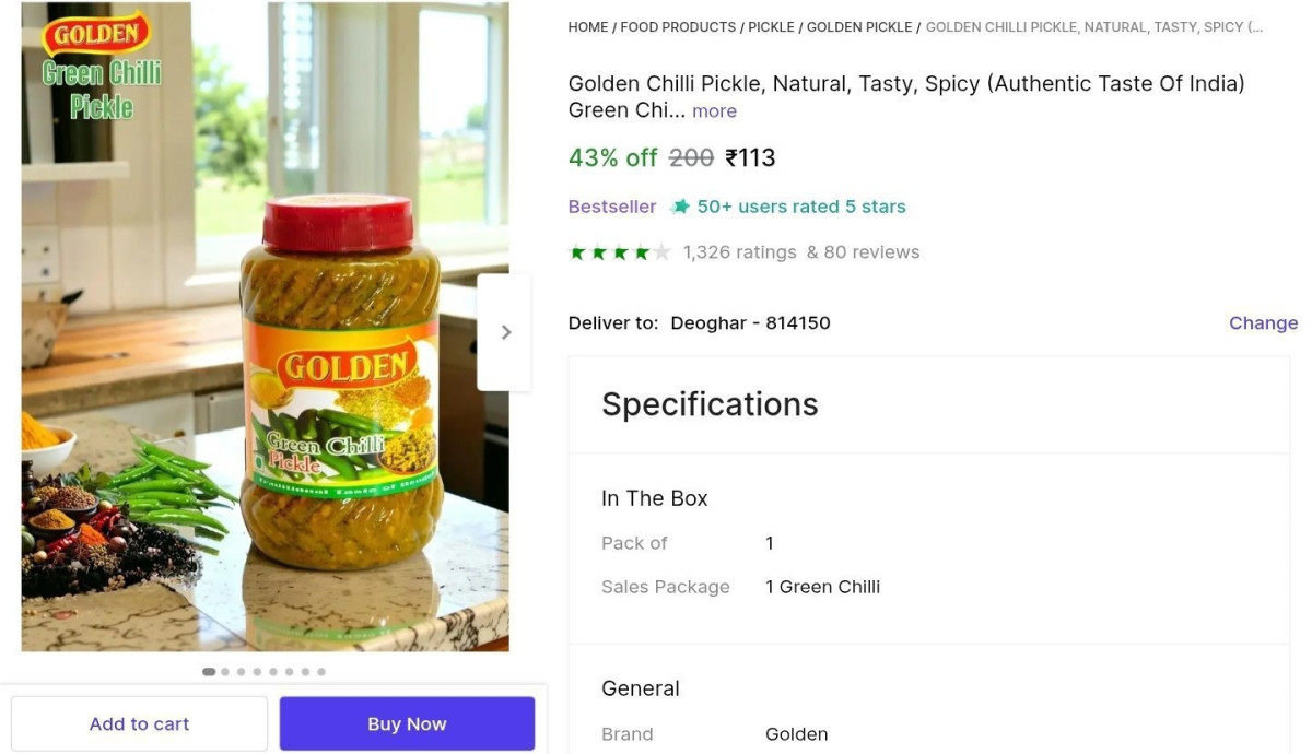Green Chilli Pickle (400g) At 113 – Best Price in India