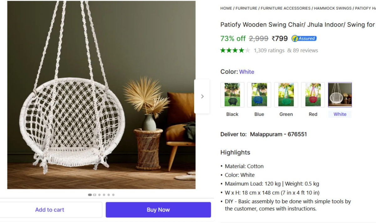 Large Wooden Swing Chair Jhula For Home Outdoor 799 – Best Price in India