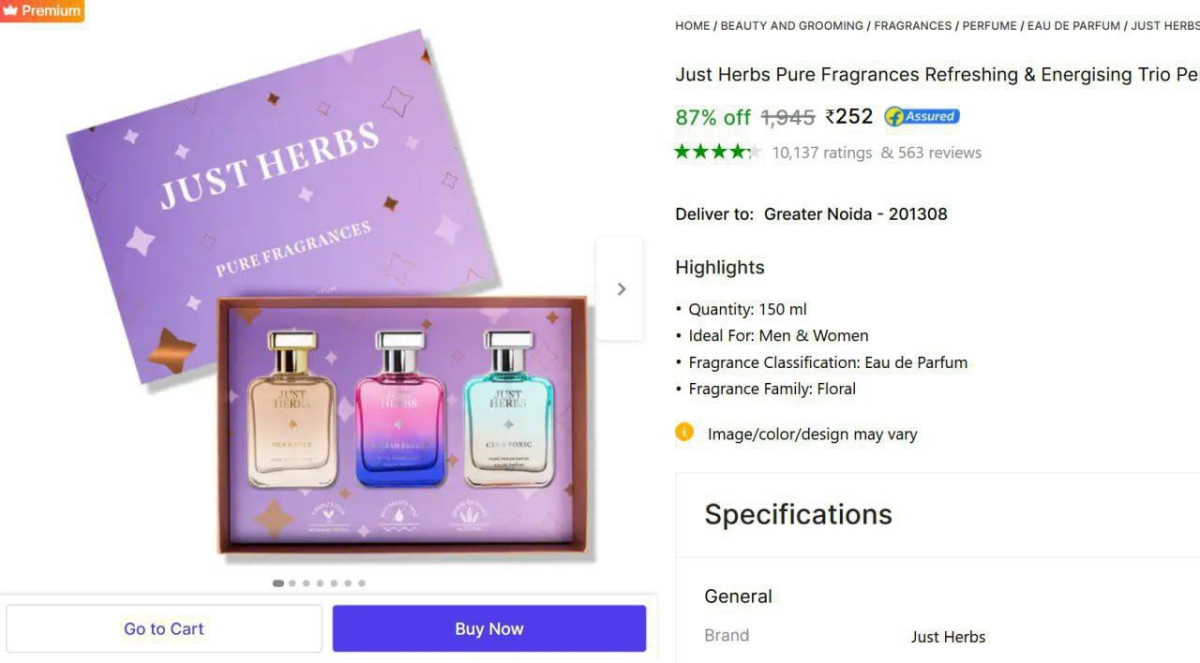 Just Herbs Perfume Set Of 3 - 50ml 252 – Best Price in India
