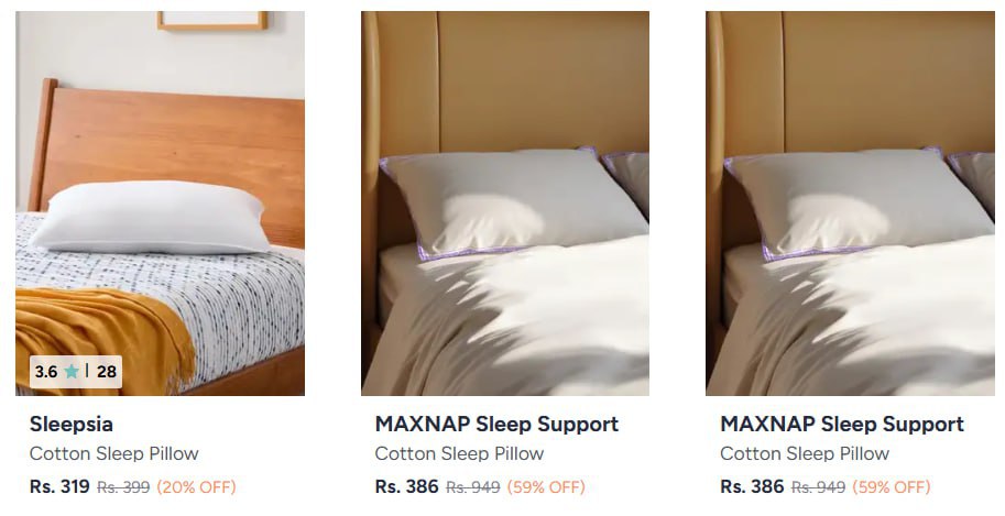 Myntra Cotton Pillows Starting 319 Memory Foam Pillows Starting 429 Sleep P