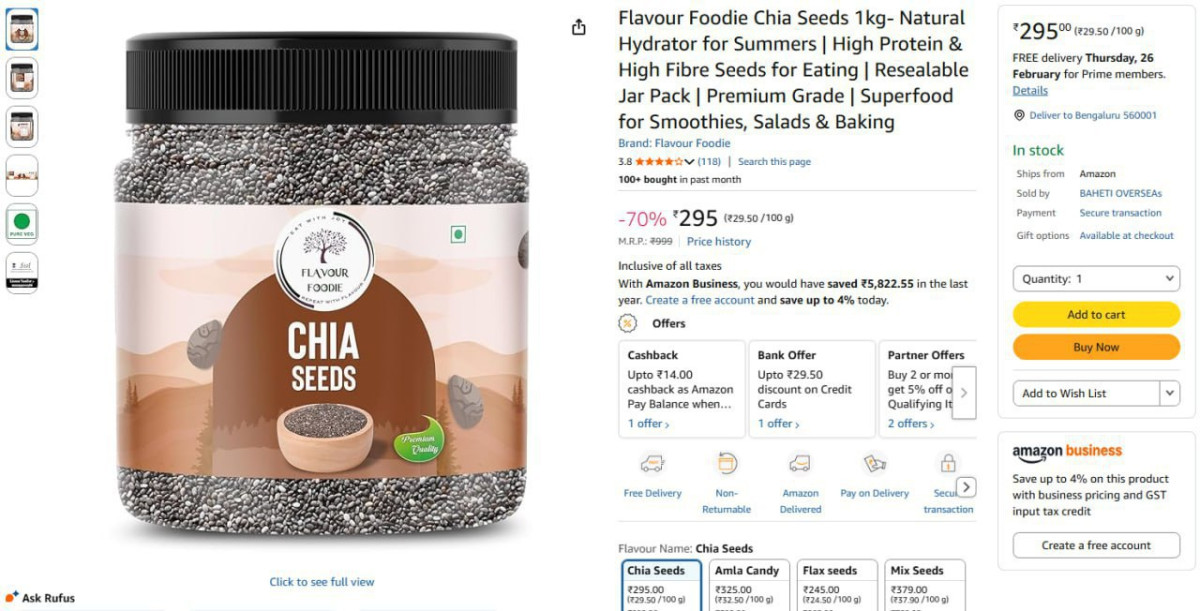 Lowest 1 Kg Chia Seeds 295 – Best Price in India