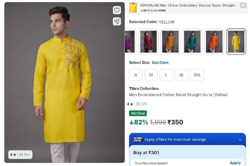 Loot Yellow Kurta 350check All Colours Sizes – Best Price in India
