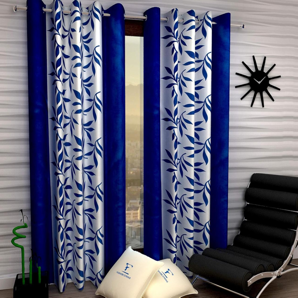 Fashion String Polyester 2 Pieces Window Curtain Set 5 Feet Long Blue 267 –