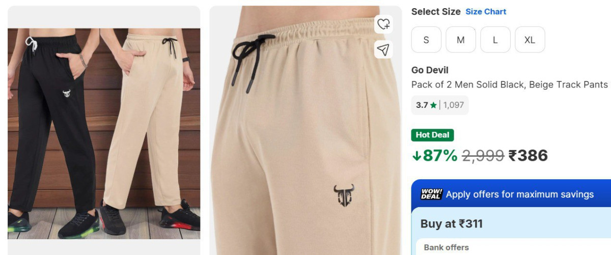 Flipkart Loot Trackpants (pack Of 2) At 386 – Best Price in India