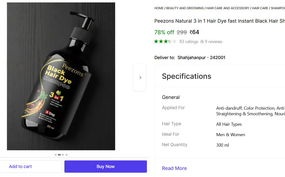 Instant Black Hair Shampoo (300 Ml) 64 – Best Price in India
