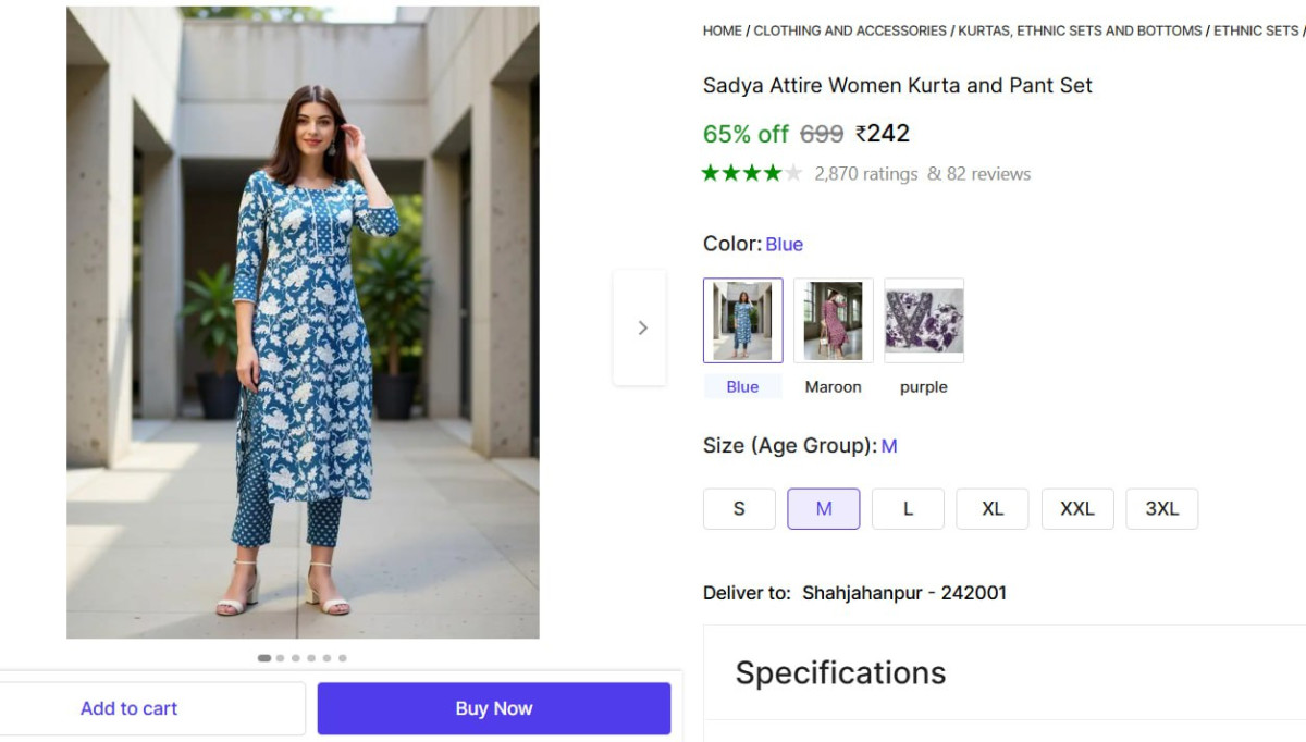 Women Kurta And Pant Set 242 – Best Price in India