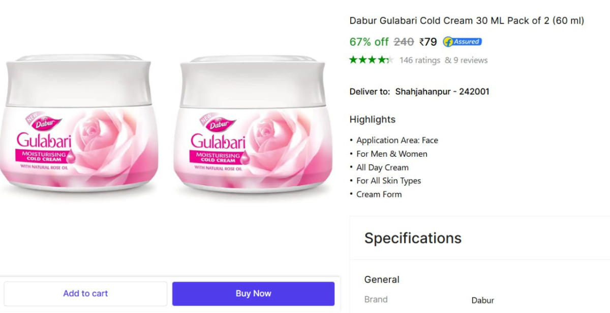 Dabur Gulabari Cold Cream 30 Ml Pack Of 2 (60 Ml) 79 – Best Price in India