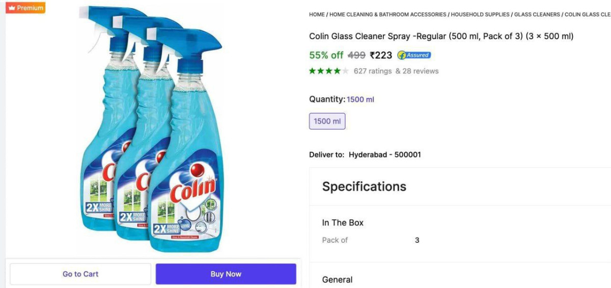 Colin Glass Cleaner Spray (500 Ml X 3) At 223 – Best Price in India