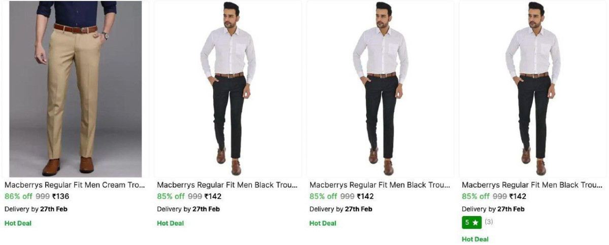 Men Trousers Starts At 136 No Min Order Qty – Best Price in India