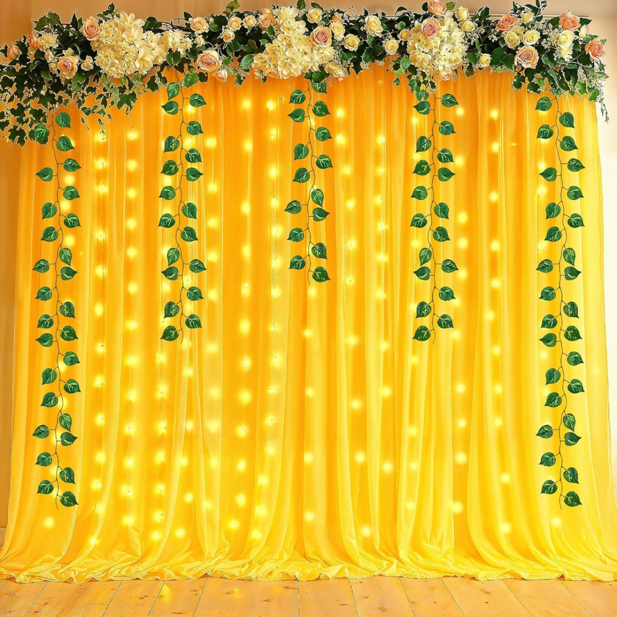 Party Propz Yellow Backdrop Decoration - 8 Pcs Haldi Decoration Items For H