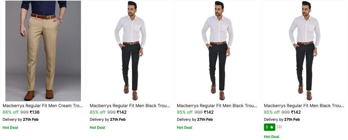Men Trousers Starts At 136 No Min Order Qty – Best Price in India