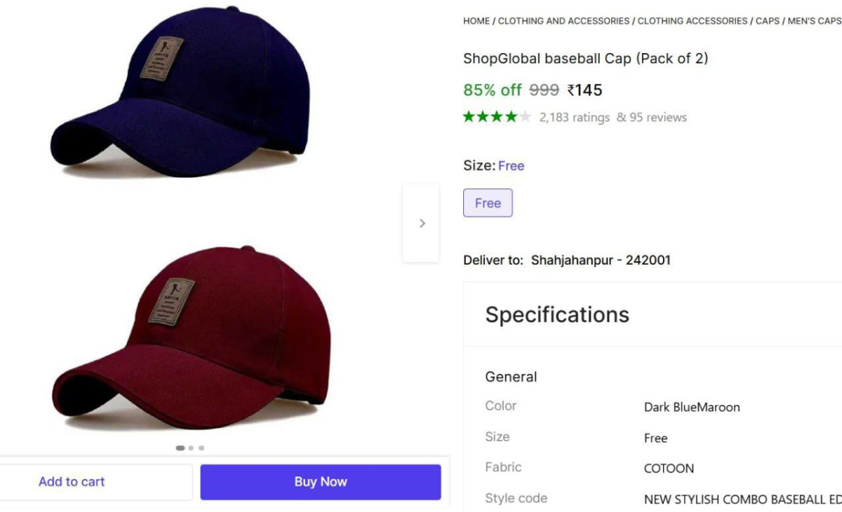 Grab Pack Of 2 Cap At 145 – Best Price in India