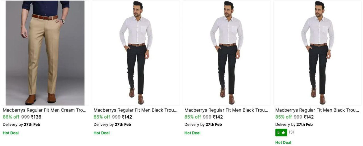 Men Trousers Starts At 136 No Min Order Qty – Best Price in India