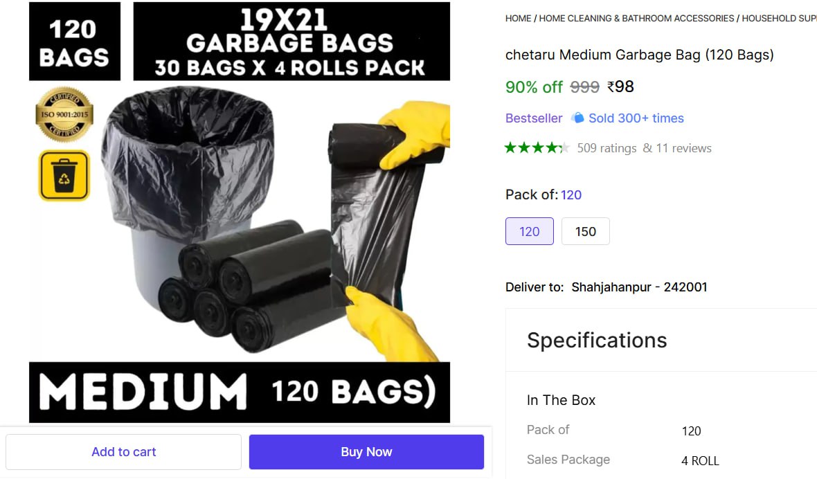 Medium Garbage Bag (120 Bags) 98 – Best Price in India