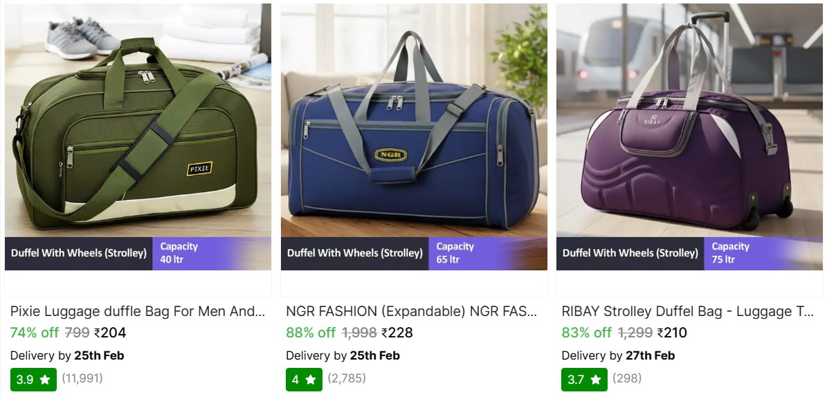 L Duffle Bags With Wheels 210 More – Best Price in India