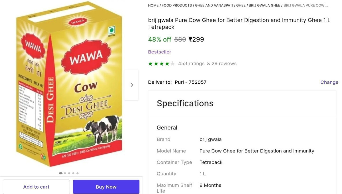 Brij Gwala Pure Ghee 1l At 299 – Best Price in India