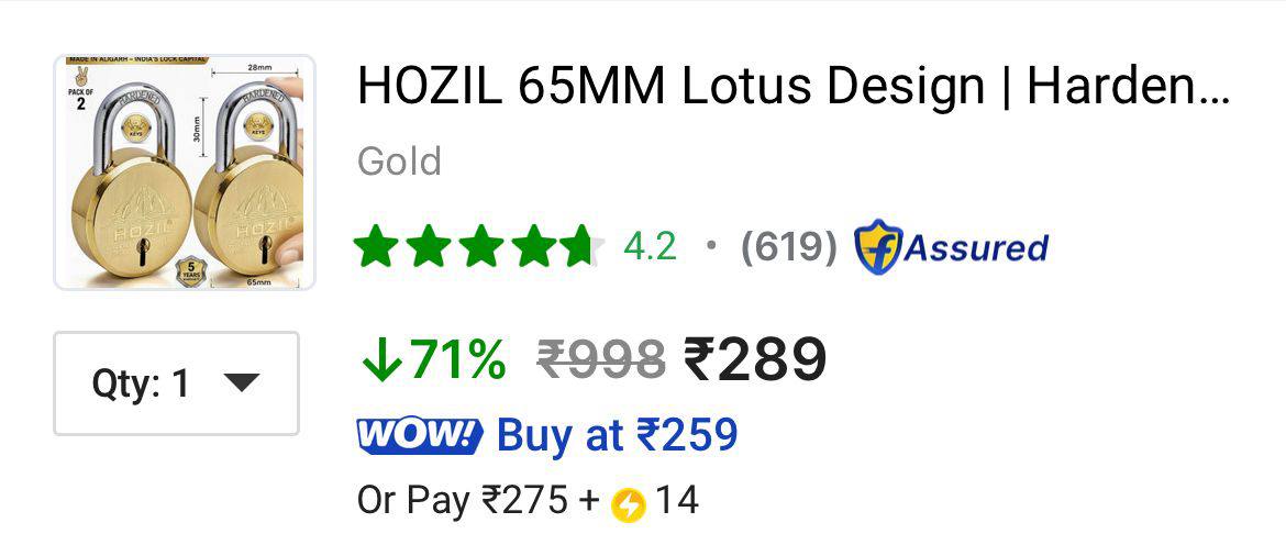Loot 289 2 Big Golden Locks 6 Keyslink 5 Years Warranty – Best Price in Ind