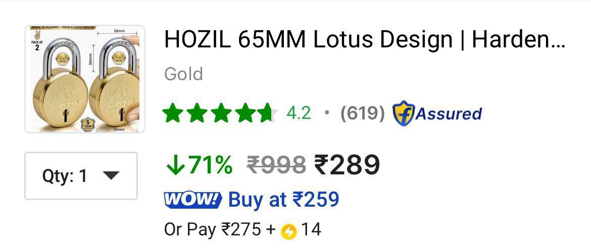 Loot 289 2 Big Golden Locks 6 Keyslink 5 Years Warranty – Best Price in Ind