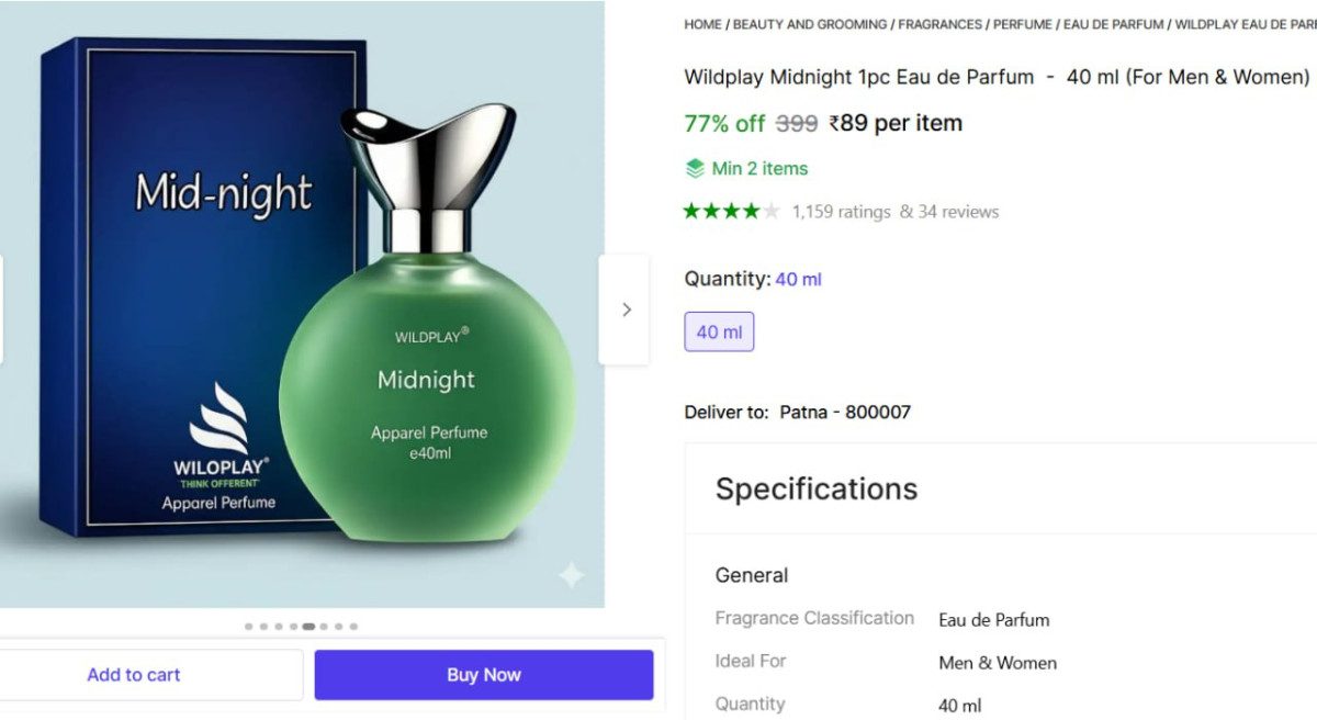 Wildplay Midnight Eau De Parfum 40ml 89 – Best Price in India